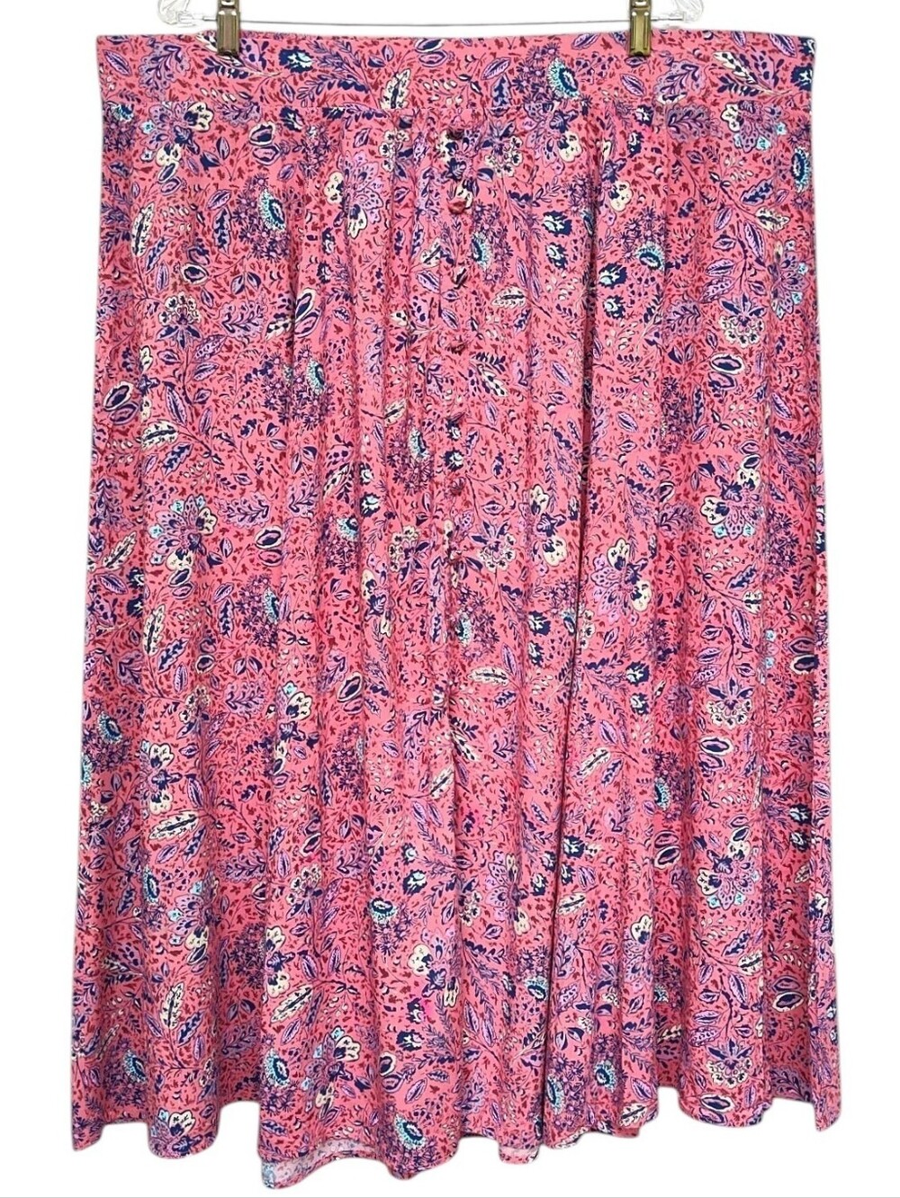 TORRID Mauve-Pink & Blue A-Line Floral Button-Detailed Skirt Torrid 22/24